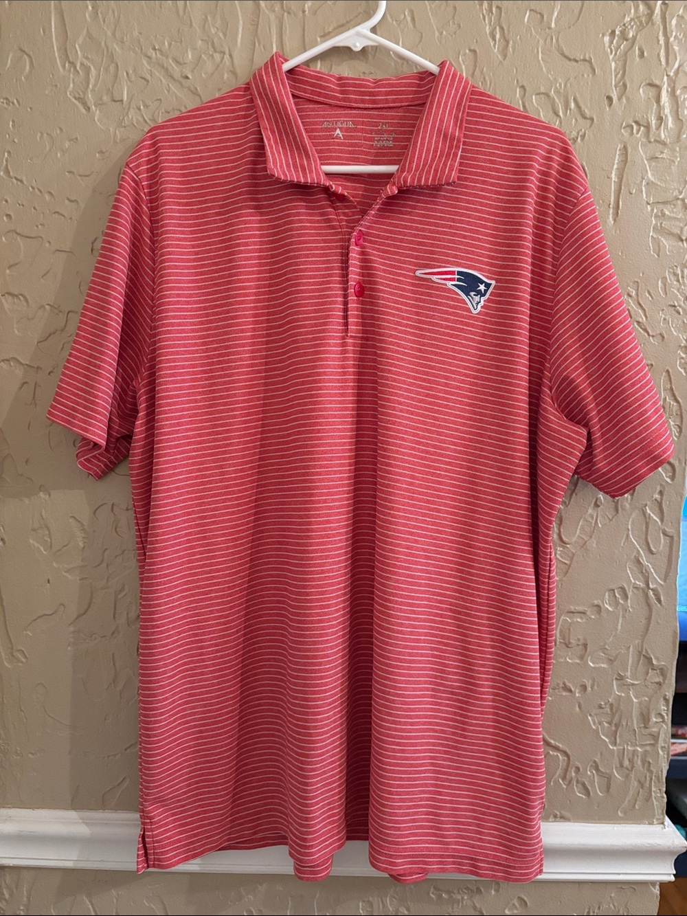 Antigua Red Striped Patriots Polo Shirt - EUC